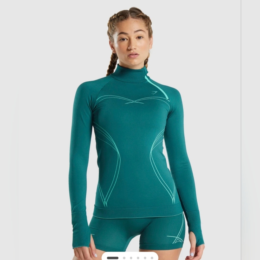 Gymshark Apex Seamless 1/4 Zip Long Sleeve Top Women Sz M Teal Activewear
